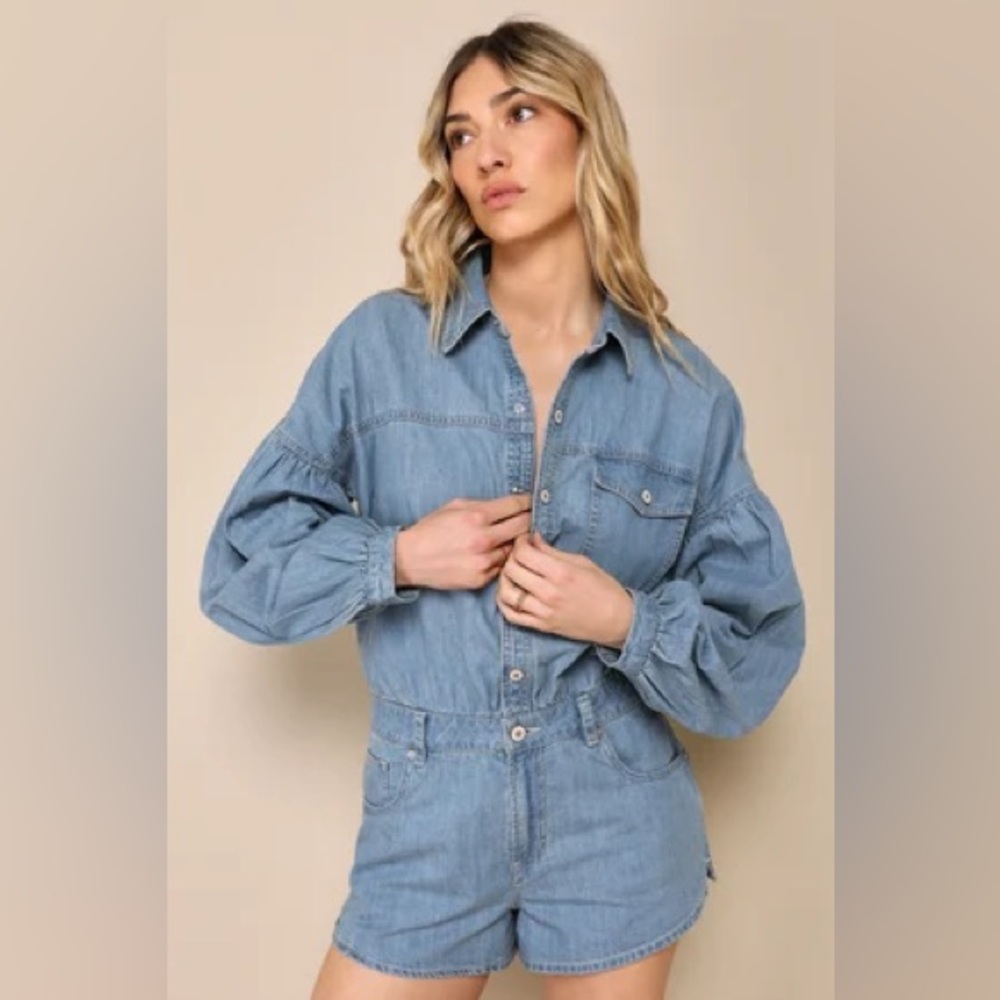Free People We The Free Zodiac Chambray One-Piece Romper Size Large NWT